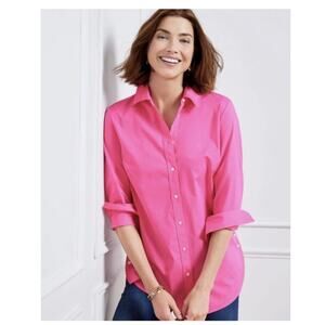 Talbots Women Button Shirt Boyfriend Side Button Pink 100% Cotton Coastal XL